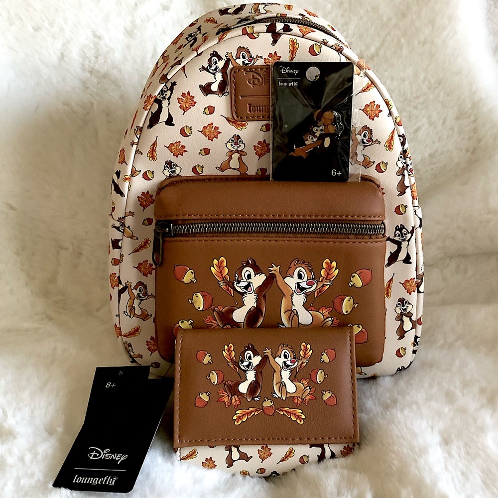 Disney Loungefly Chip n Dale Fall Leaves Acorns Backpack Bundle NWT - Picture 8 of 10